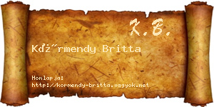 Körmendy Britta névjegykártya
